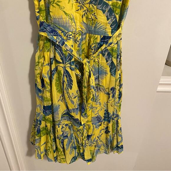 Banjanan Yellow Blue Cotton Bird Floral Mini Dress XS - Picture 5 of 11